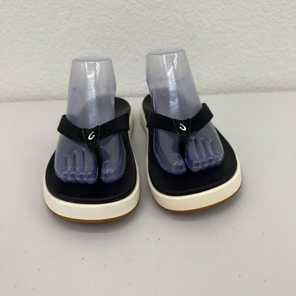 Olukai Nua Pio Black Platform Flip Flop Thong Sandals Shoes 20445-4040 Womens 10 - Picture 2 of 8